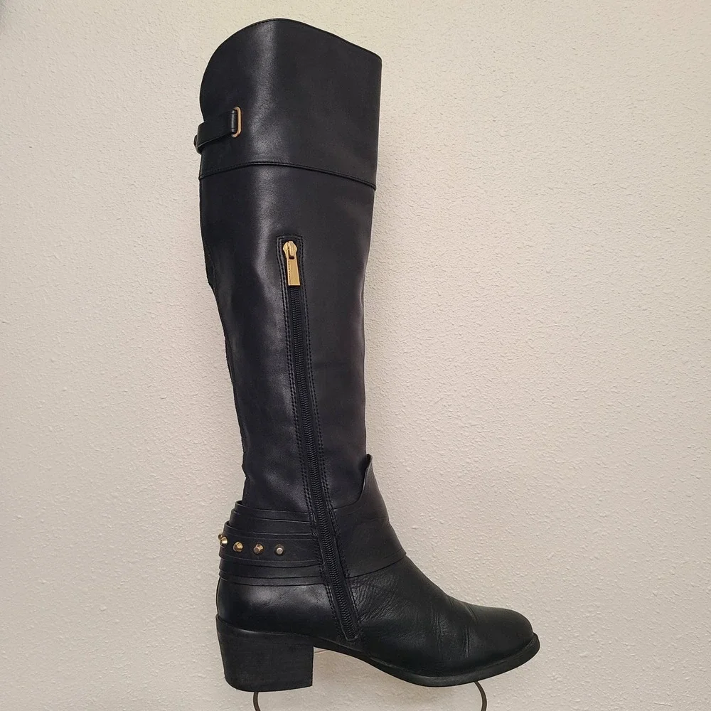 Vince Camuto Beatrix Black Leather Over the Knee‎ Boots Riding Preppy Equestrian